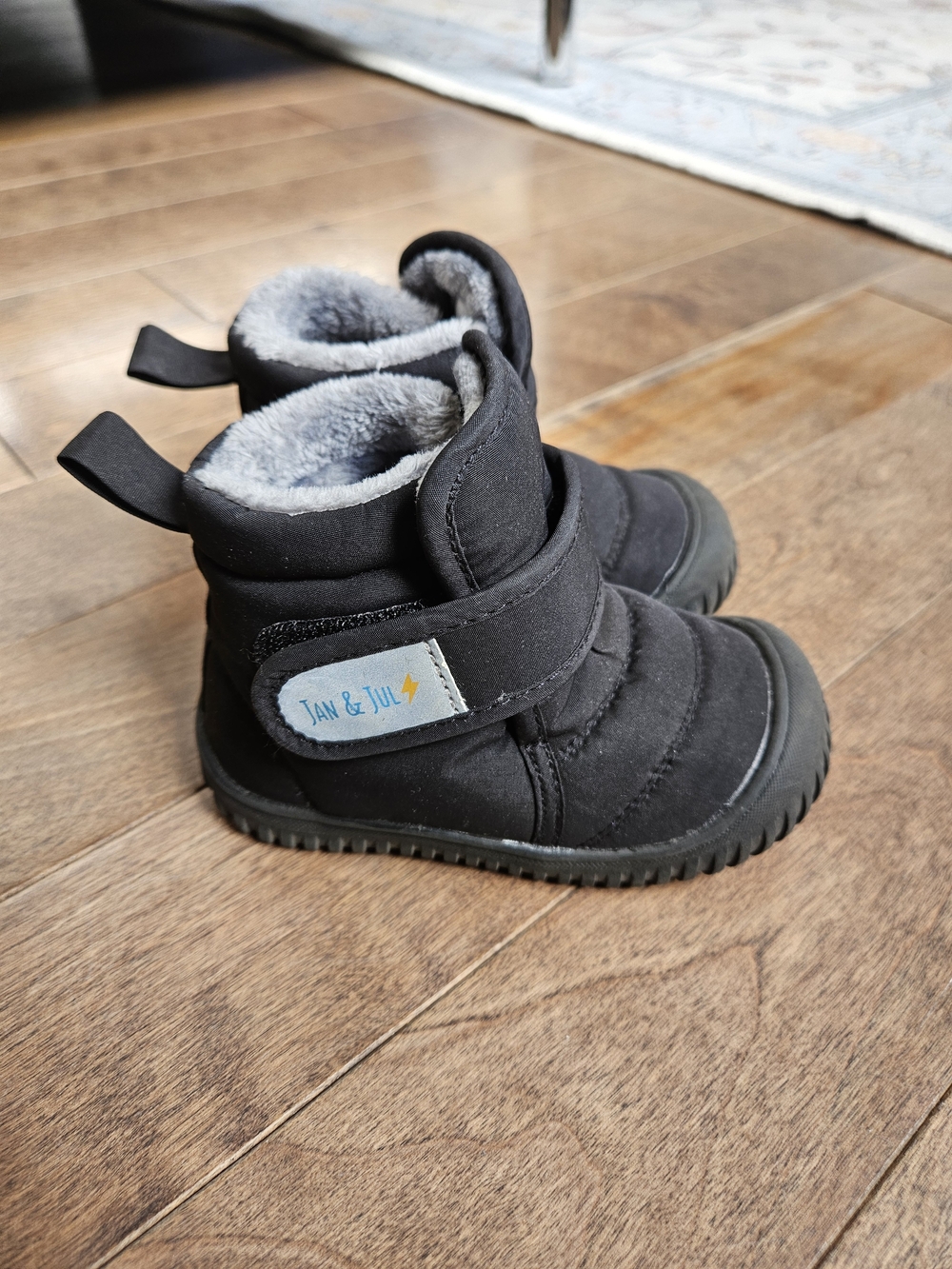 Jan & Jul Black Kids Winter Boots with Grey Faux Fur